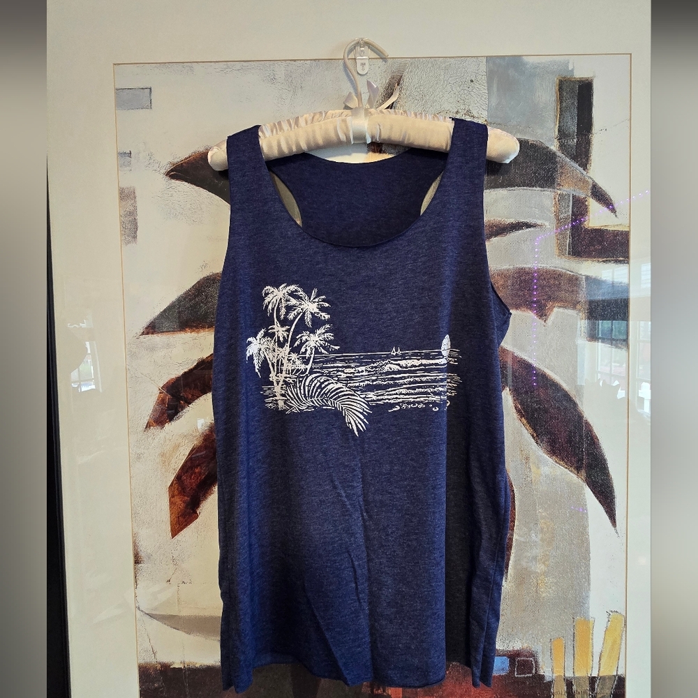 Navy Blue Palm Tree Beach Tank Top